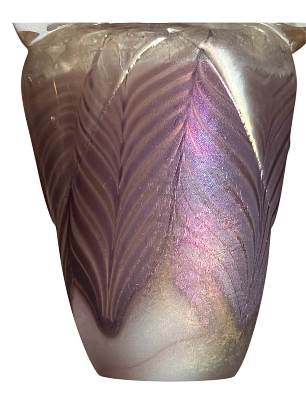 Jon Bush Signed Blown Glass Opalescent Basket Vase 1986 Clear Knotted Handle 9"